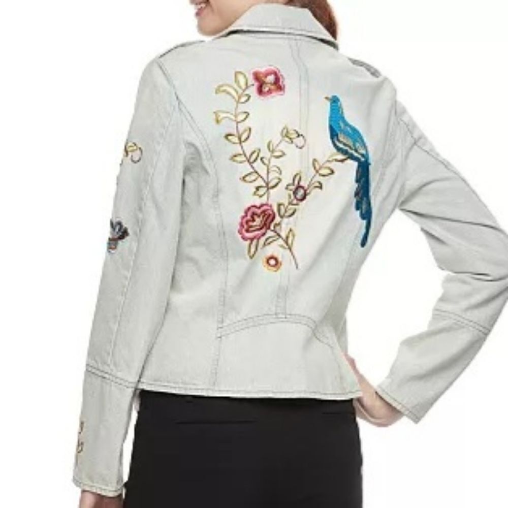 Candie's Denim Coat Embroidered Cropped Jean Jacket